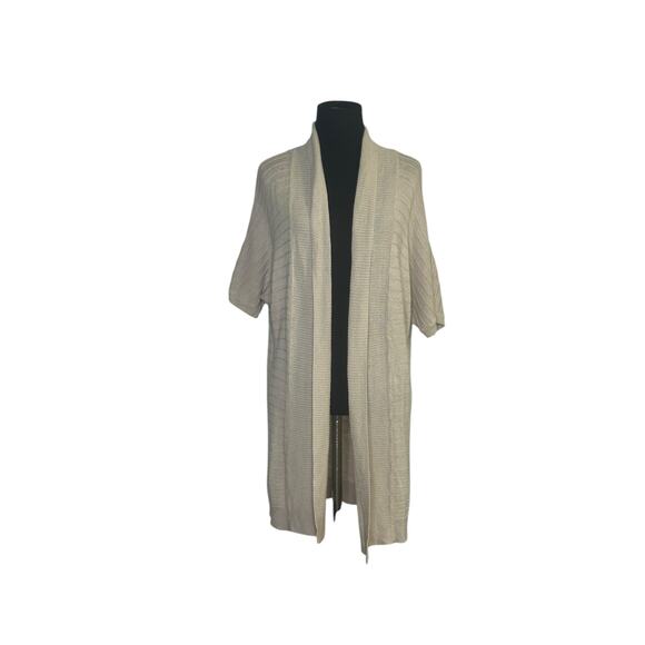 Ann Taylor cream short dolman sleeves open front cardigan size Large - Picture 14 of 14